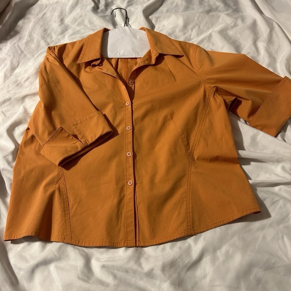 Orange Fitted 3/4 Sleeve Button Down Shirt